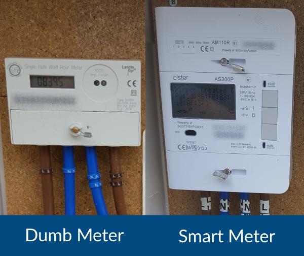 Old style electricity meter compared with new Smart Meter
