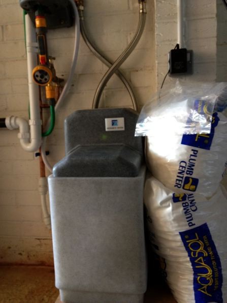 Water softener installed in a garage