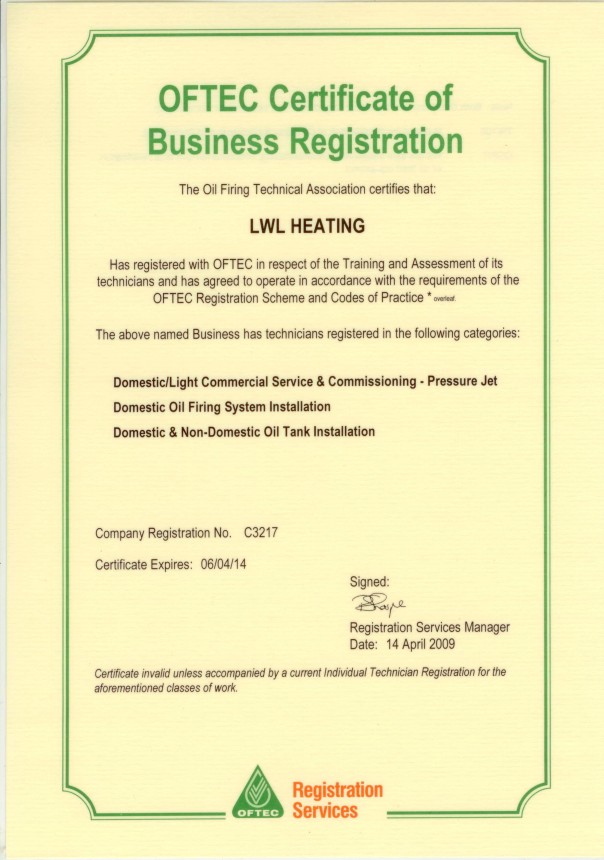 OFTEC Registred LWL Heating