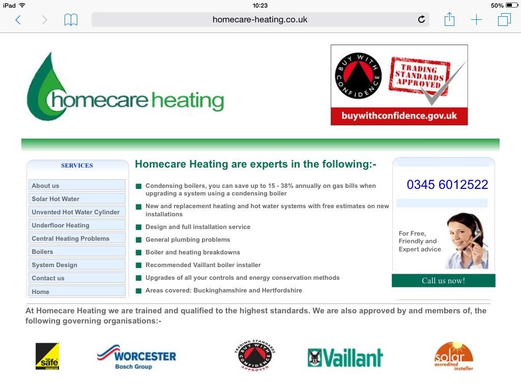 Homecare Heating website home page
