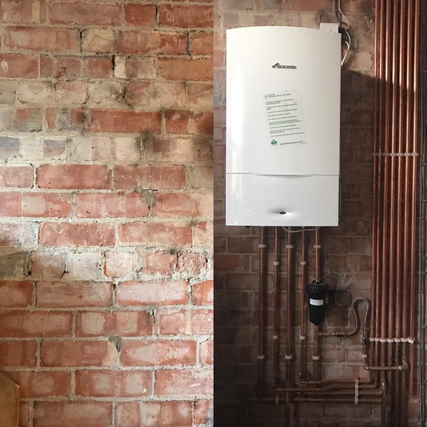 Before and after photo of a Worcester 35CDi Classic system boiler