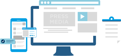An illustration of computer and mobile phone, showing press graphics